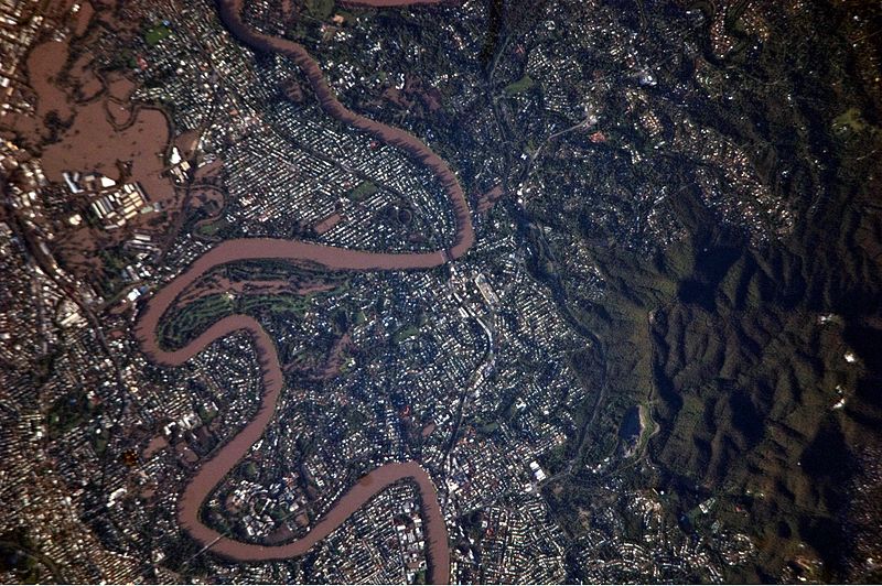 洪水発生時のクイーンズランド州の航空写真